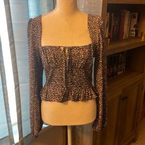 Pacsun dress shirt cute and stylish black with purple and blue flowered pattern
